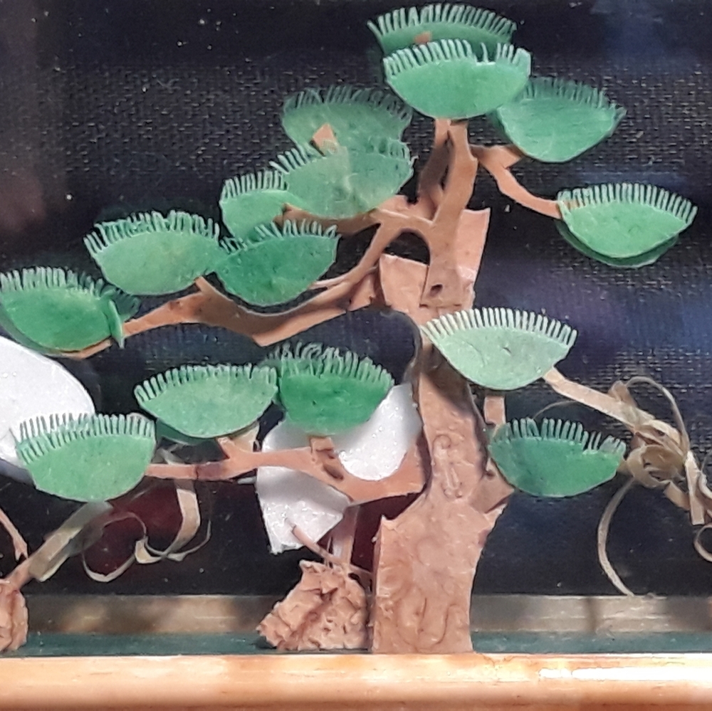 Vintage Miniature Chinese 3D Cranes Landscape Glass Bamboo Diorama Display - Picture 4 of 12